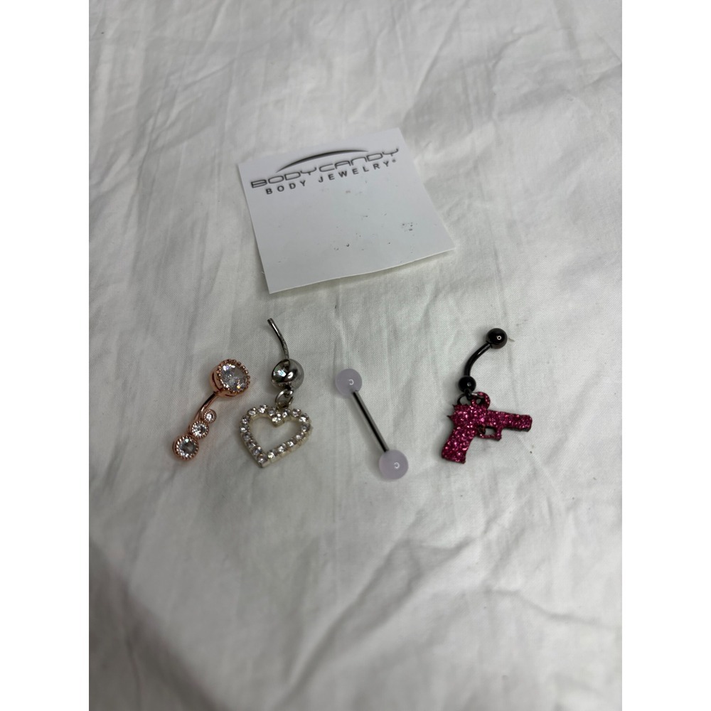 Body Candy 14G Belly Navel Ring Heart Dangle Rose Gold CZ Barbell Set 4pc